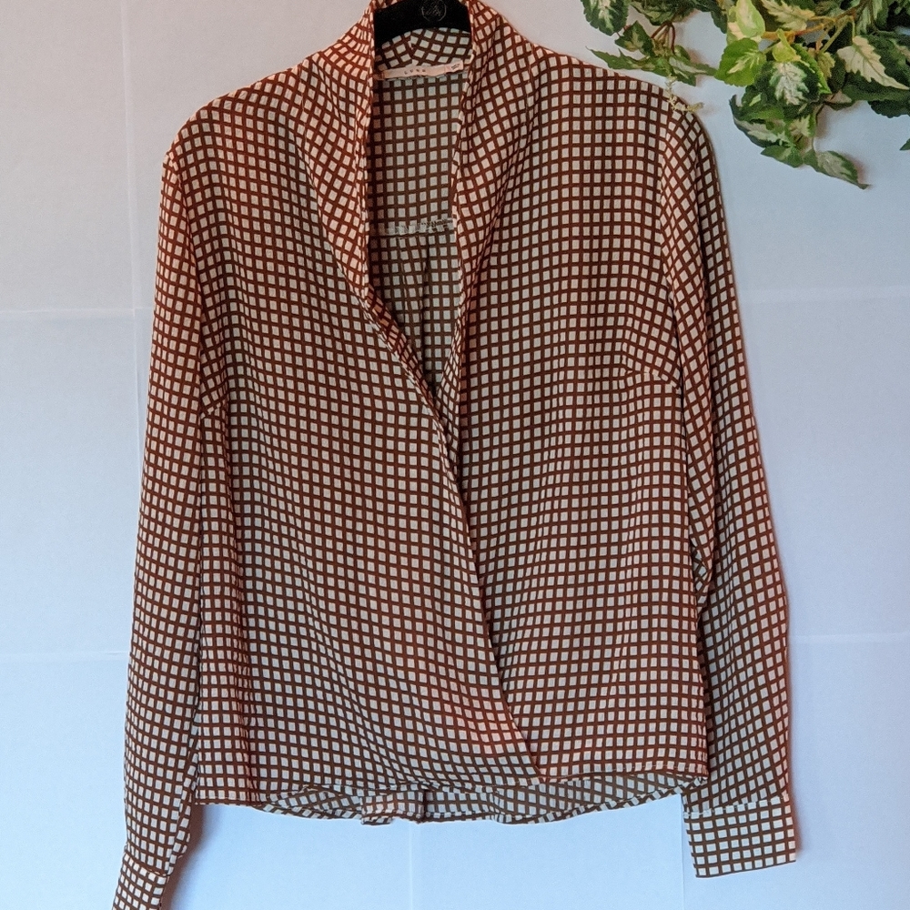LUSH size small brown & white check Top